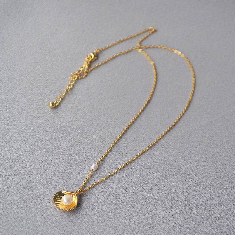 Brass Gold-plated Minimalist Gold Shell Freshwater Pearl Necklace 2668south