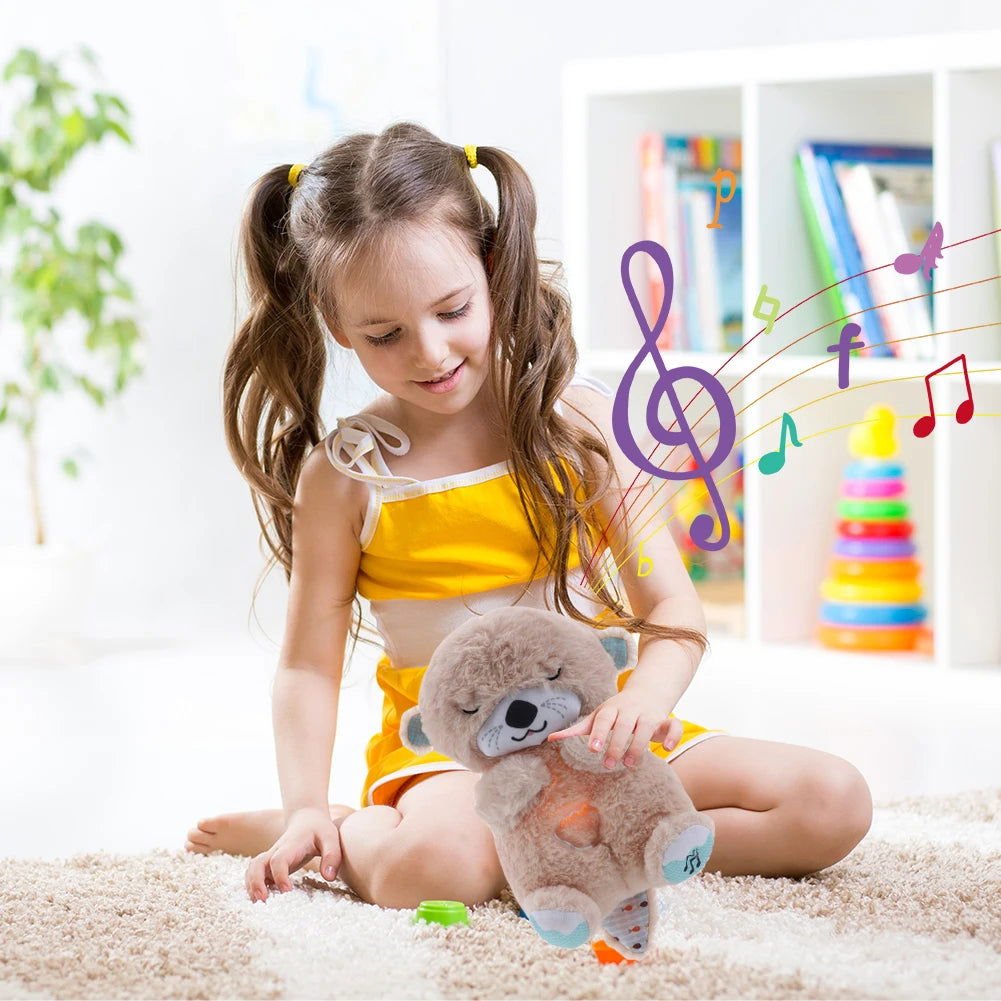 Breathing Otter Baby Sleep and Playmate Otter Musical Stuffed Plush Toy Baby Kids Soothing Music Sleep Sound and Light Doll Toys 2668south