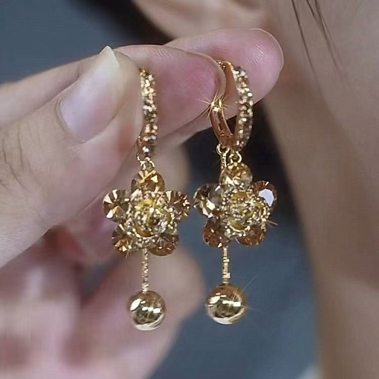 Brown Crystal Rose Earrings For Women 2668south