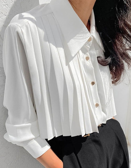 Load image into Gallery viewer, Casual Chiffon White Pleated Long Sleeve Shirt 2668south
