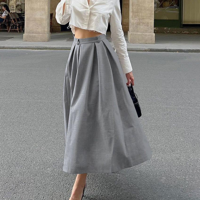 Casual High Waist Slim-fit Pleated A Swing Skirt 2668south