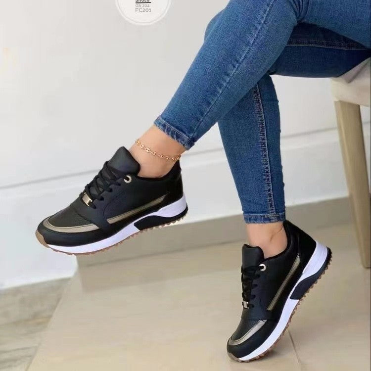 Casual Lace-up Flat Shoes Women Shallow Round Toe Sports Walking Sneakers 2668south