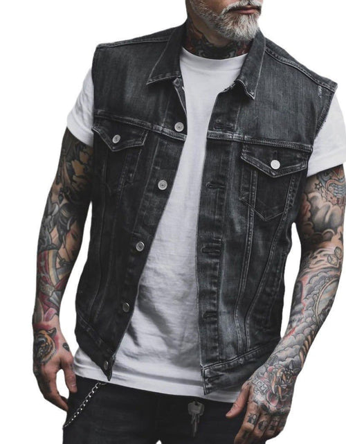 Load image into Gallery viewer, Casual Men&#39;s Clothing Denim Jacket Sleeveless Turn-down Collar Coat 2668south
