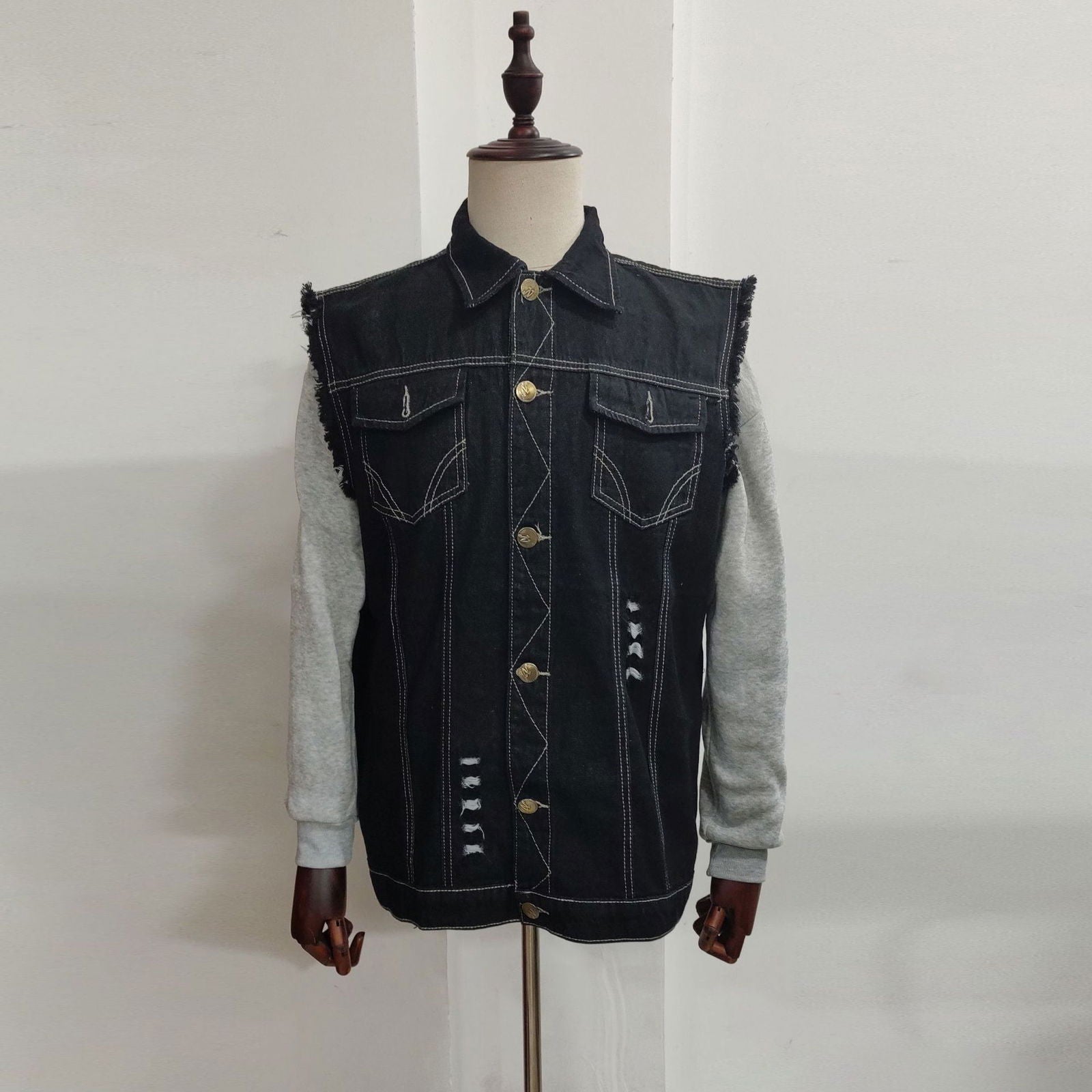 Casual Men's Clothing Denim Jacket Sleeveless Turn-down Collar Coat 2668south