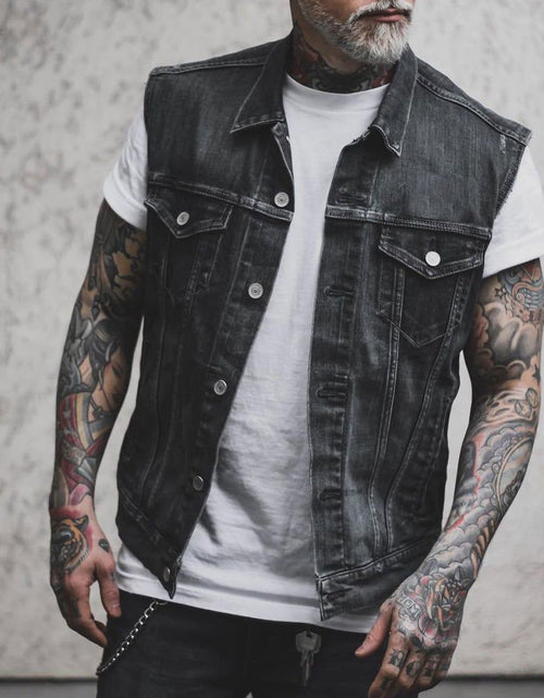 Load image into Gallery viewer, Casual Men&#39;s Clothing Denim Jacket Sleeveless Turn-down Collar Coat 2668south
