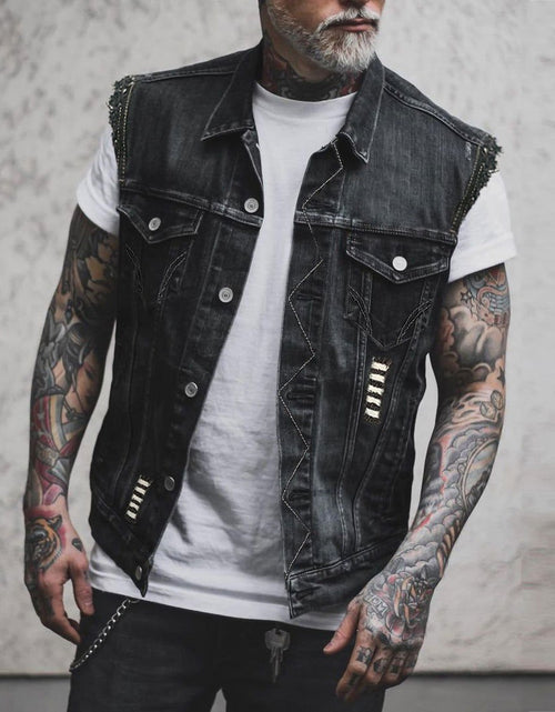 Load image into Gallery viewer, Casual Men&#39;s Clothing Denim Jacket Sleeveless Turn-down Collar Coat 2668south
