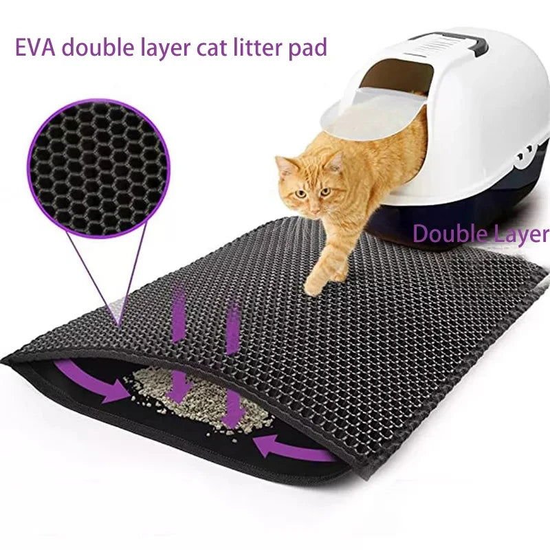 Cat Litter Mat with Gift Double Layer Waterproof Pet Litter Box Mat Non-Slip Sand Cat Pad Washable Bed Mat Clean Pad Products 2668south