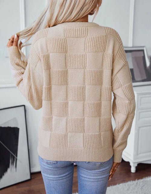 Load image into Gallery viewer, Checkered Round Neck Long Sleeve Sweater 2668south
