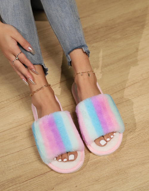 Load image into Gallery viewer, Color Block Open Toe Faux Fur PVC Slippers 2668south
