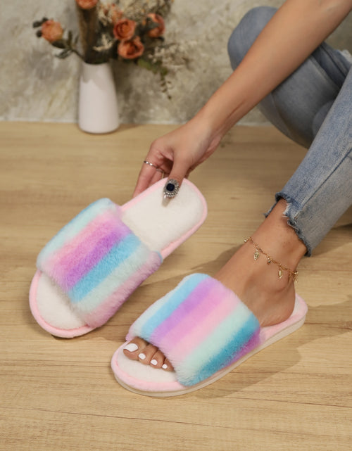 Load image into Gallery viewer, Color Block Open Toe Faux Fur PVC Slippers 2668south
