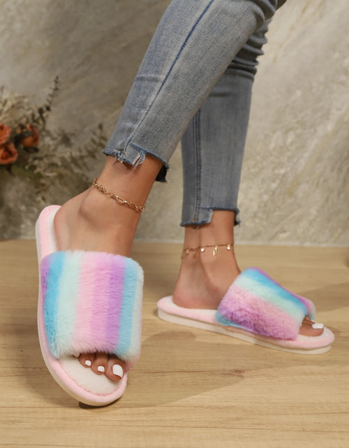 Load image into Gallery viewer, Color Block Open Toe Faux Fur PVC Slippers 2668south
