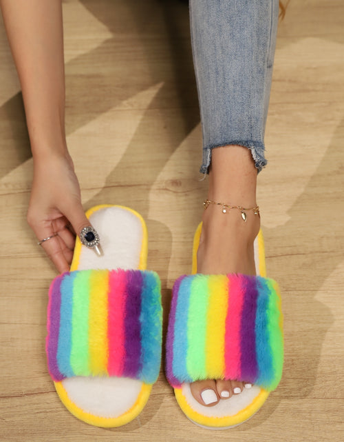 Load image into Gallery viewer, Color Block Open Toe Faux Fur PVC Slippers 2668south
