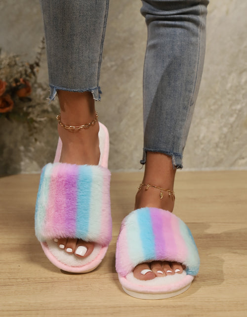 Load image into Gallery viewer, Color Block Open Toe Faux Fur PVC Slippers 2668south
