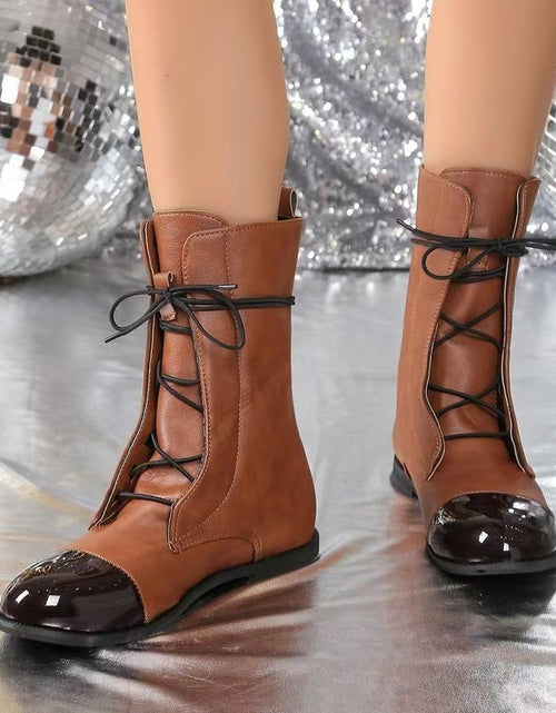 Load image into Gallery viewer, Contrast Lace Up Point Toe Boots 2668south
