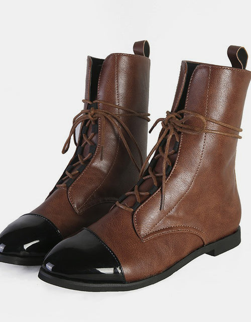 Load image into Gallery viewer, Contrast Lace Up Point Toe Boots 2668south
