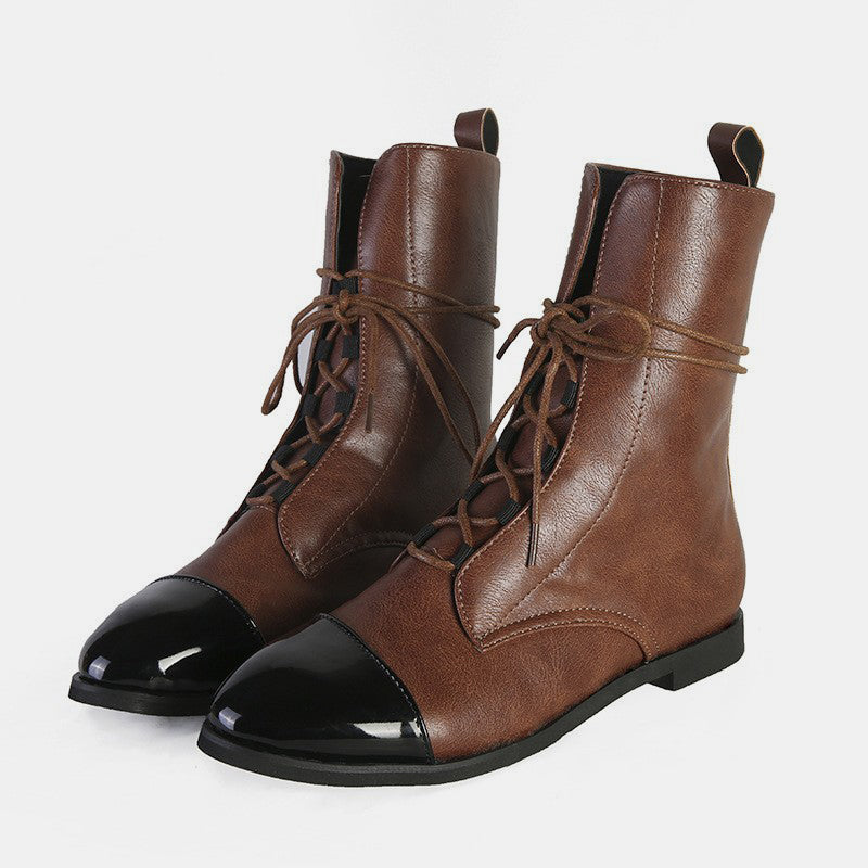 Contrast Lace Up Point Toe Boots 2668south