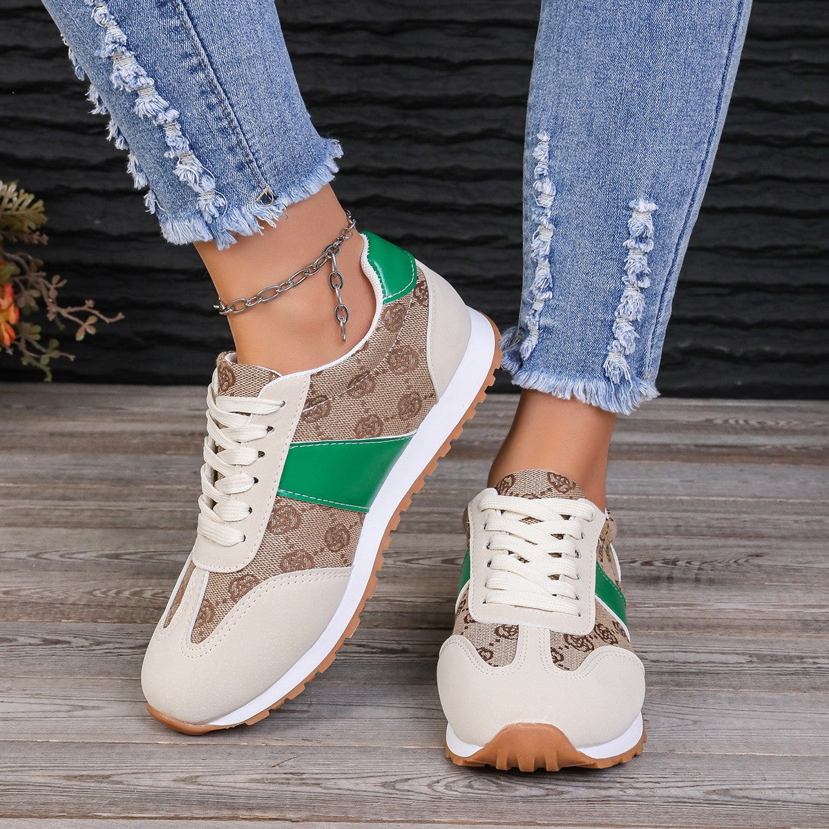 Contrast Round Toe Flat Sneakers 2668south