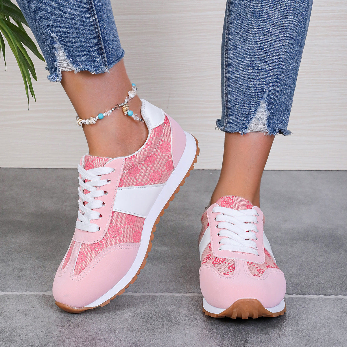 Contrast Round Toe Flat Sneakers 2668south