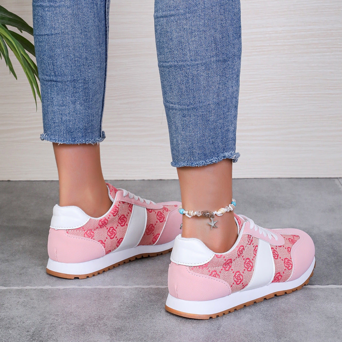 Contrast Round Toe Flat Sneakers 2668south