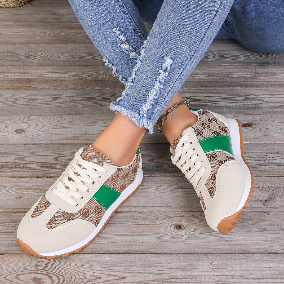 Contrast Round Toe Flat Sneakers 2668south