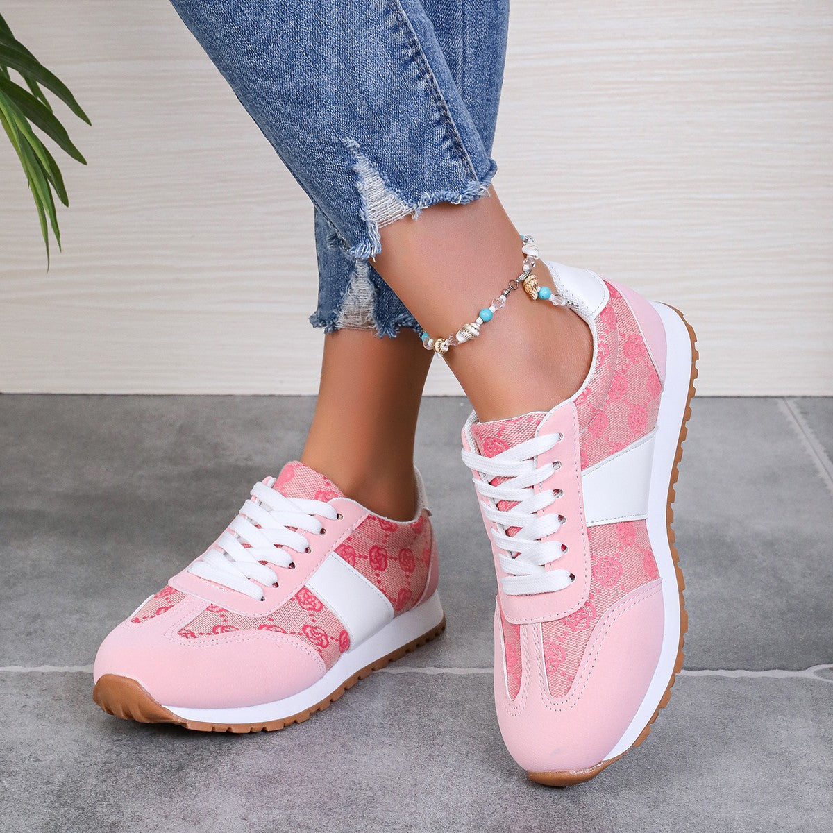 Contrast Round Toe Flat Sneakers 2668south