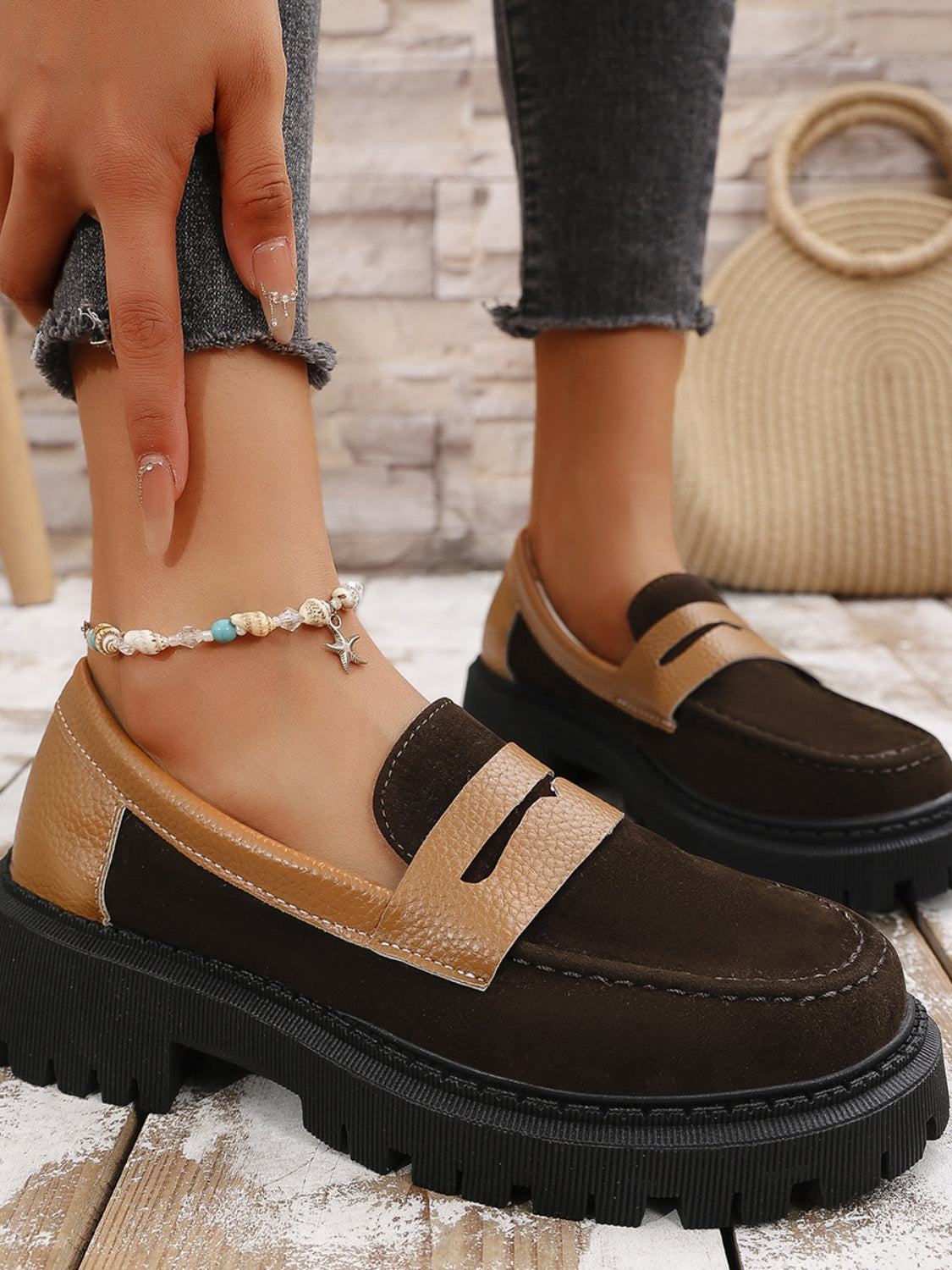 Contrast Suede Platform Loafers 2668south