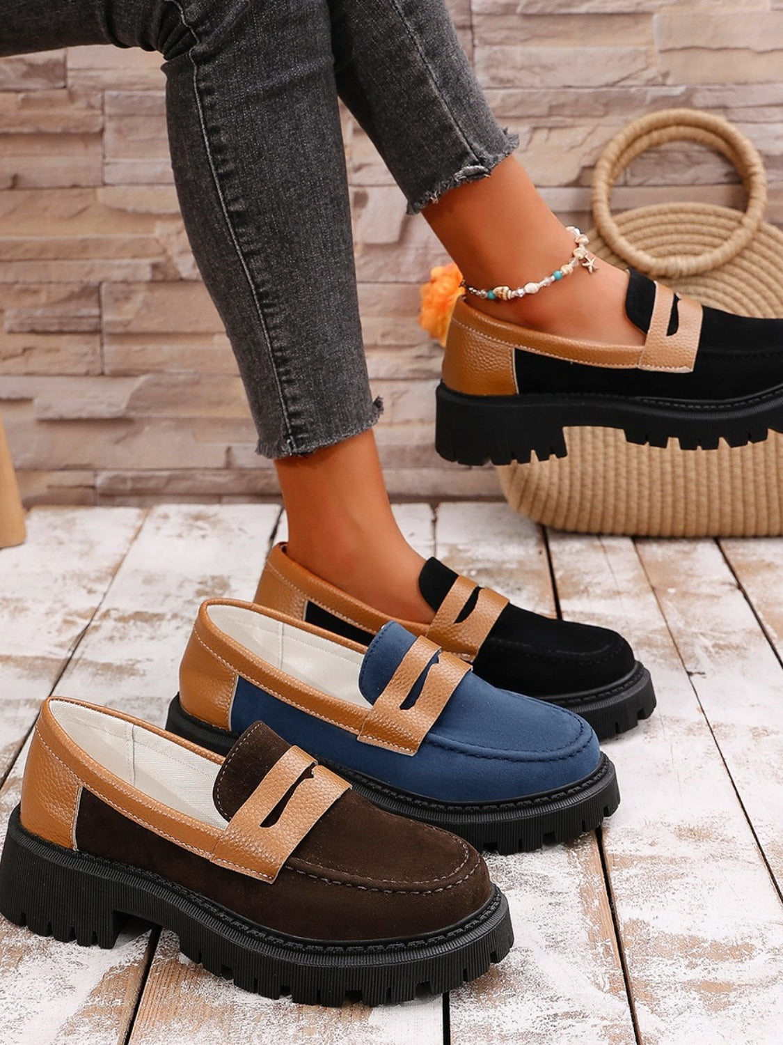 Contrast Suede Platform Loafers 2668south