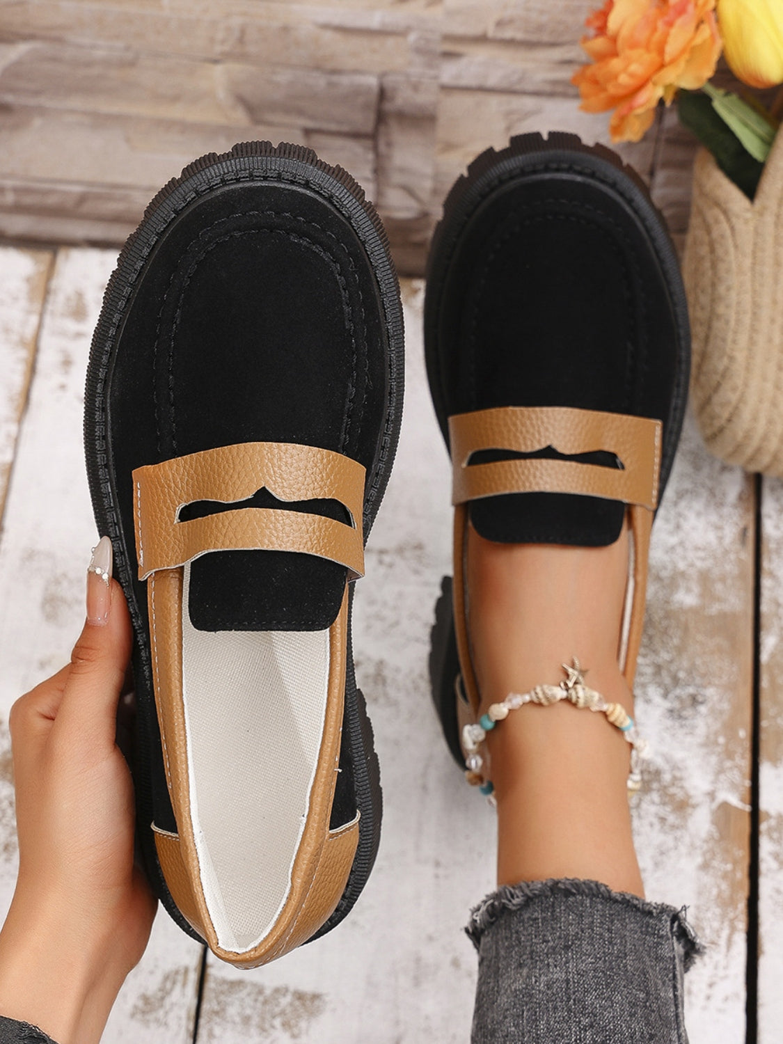 Contrast Suede Platform Loafers 2668south