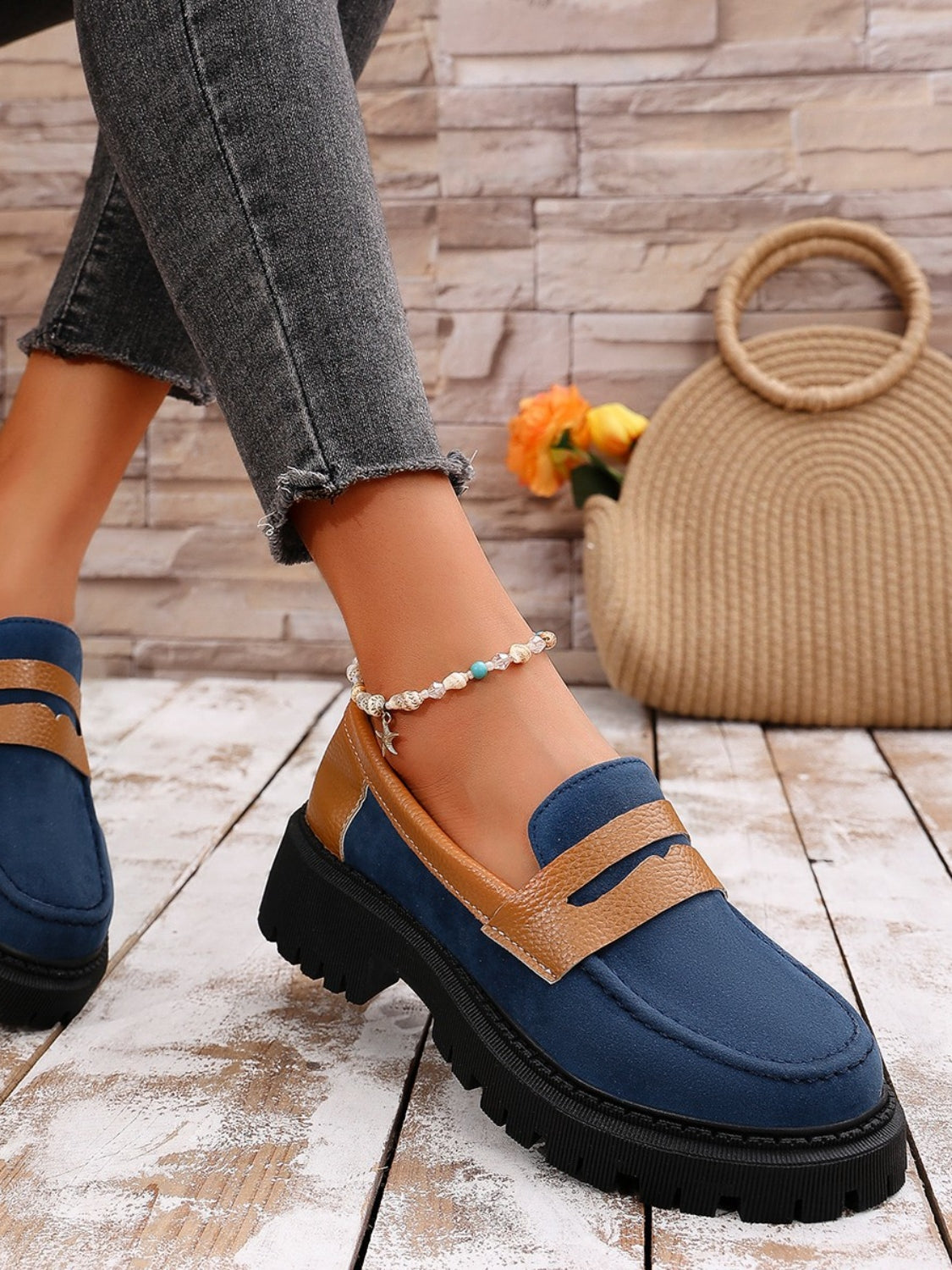 Contrast Suede Platform Loafers 2668south