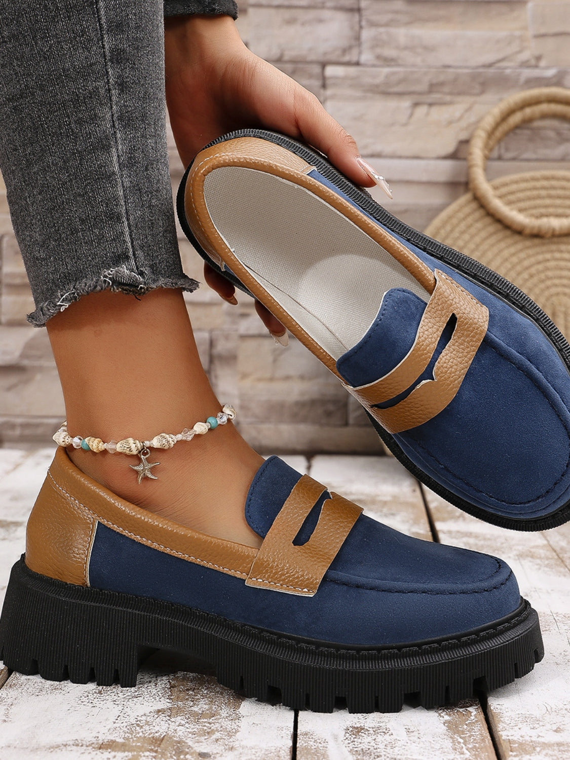 Contrast Suede Platform Loafers 2668south