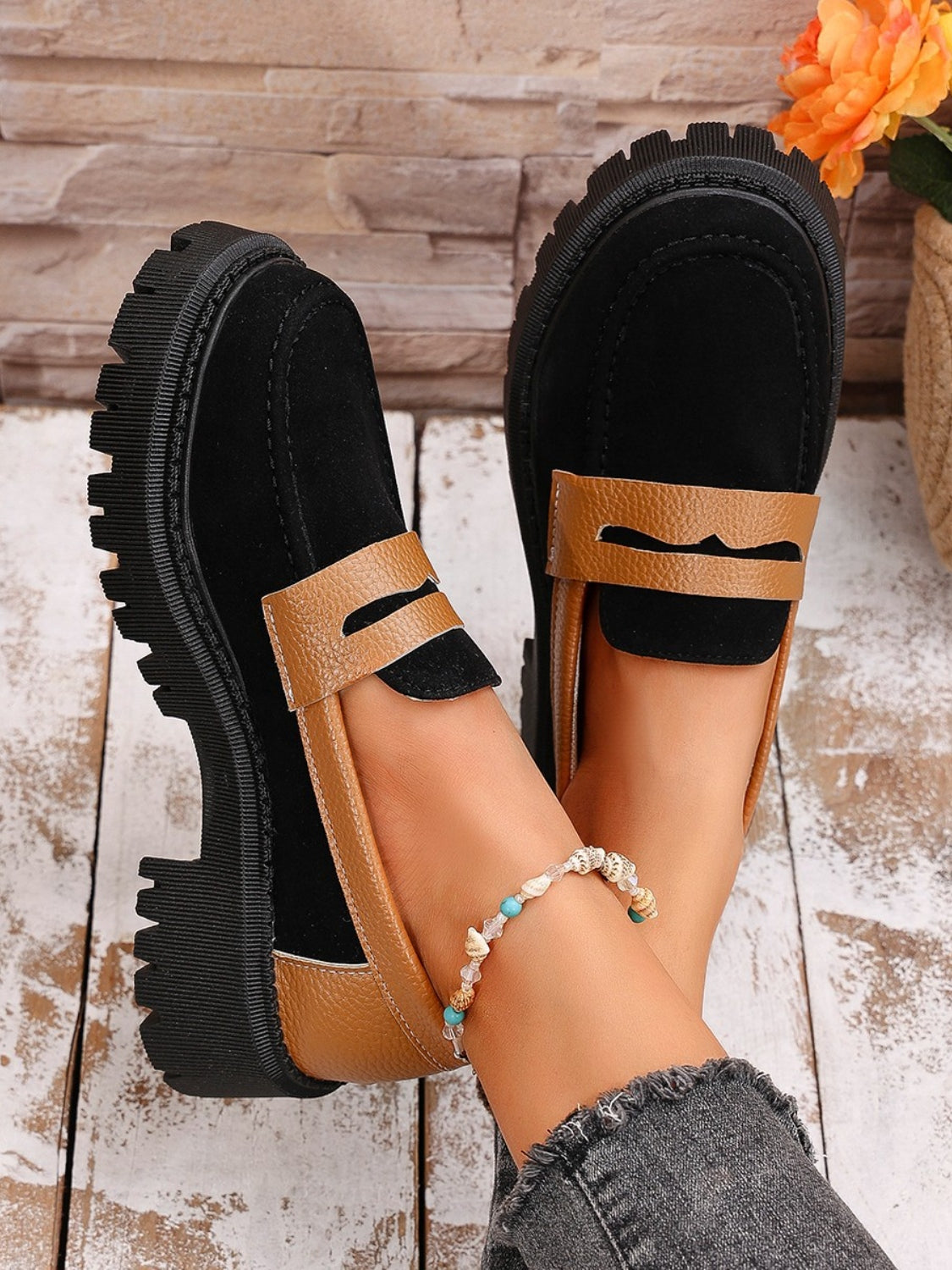 Contrast Suede Platform Loafers 2668south