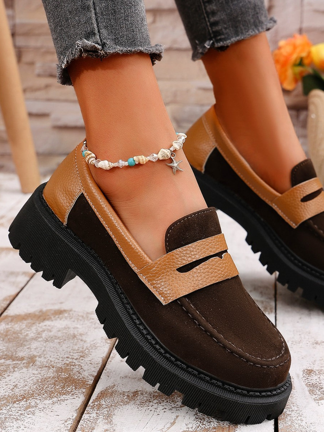 Contrast Suede Platform Loafers 2668south