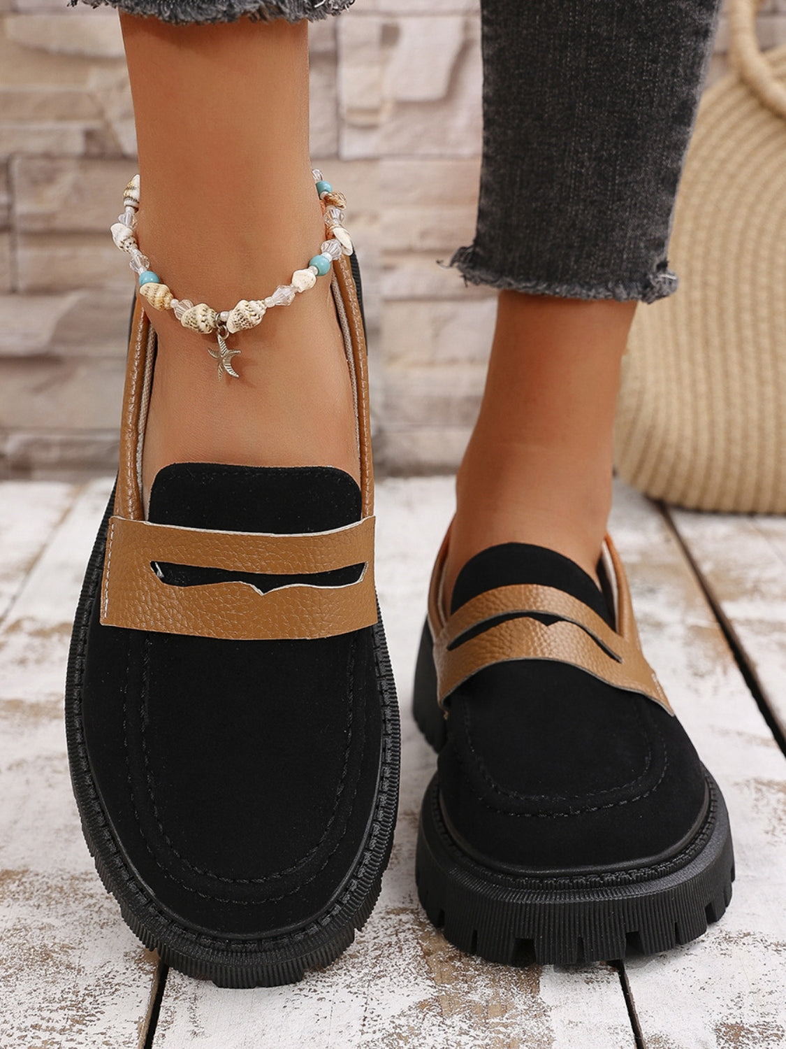 Contrast Suede Platform Loafers 2668south