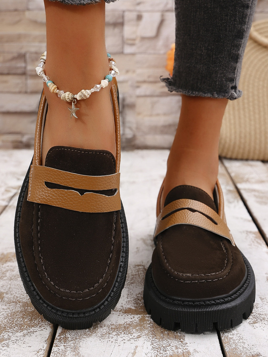 Contrast Suede Platform Loafers 2668south