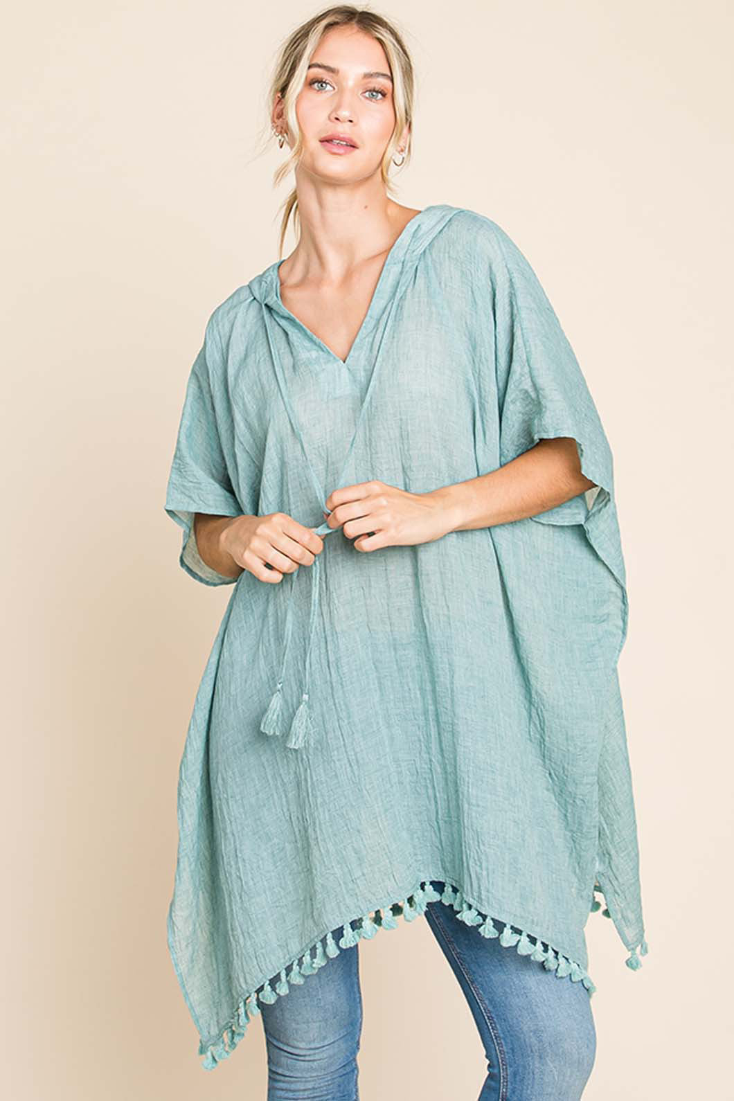 Cotton Bleu by Nu Label Tassel Hem Hooded Cover Up 2668south