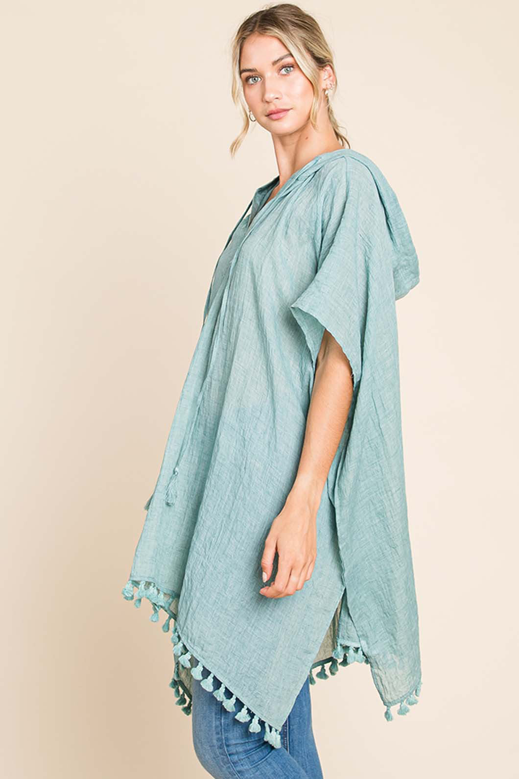 Cotton Bleu by Nu Label Tassel Hem Hooded Cover Up 2668south