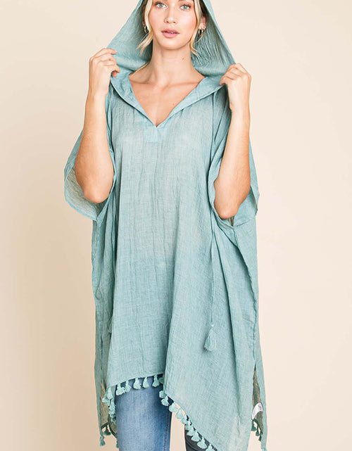 Load image into Gallery viewer, Cotton Bleu by Nu Label Tassel Hem Hooded Cover Up 2668south
