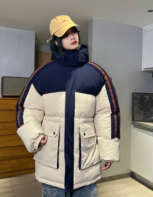 Load image into Gallery viewer, Cotton-padded Coat Large Striped Style With Pockets Color Matching 2668south
