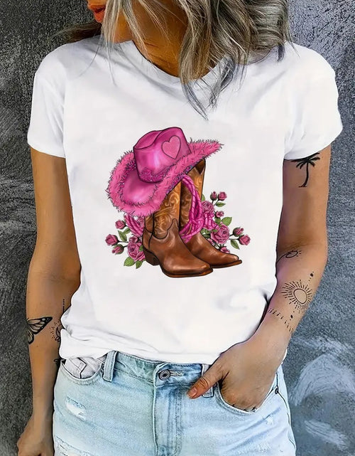 Load image into Gallery viewer, Cowgirl Floral Print T-shirts Women Summer Tshirt Lady Rive 2668south
