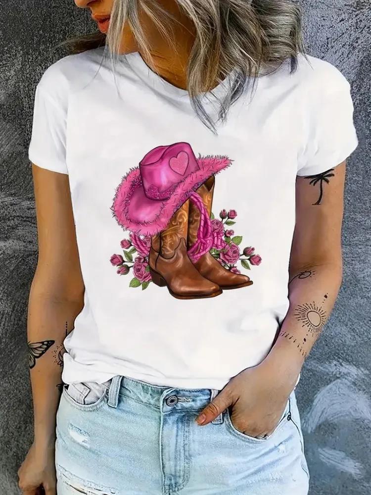 Cowgirl Floral Print T-shirts Women Summer Tshirt Lady Rive 2668south