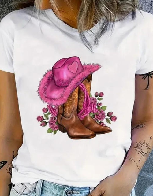 Load image into Gallery viewer, Cowgirl Floral Print T-shirts Women Summer Tshirt Lady Rive 2668south
