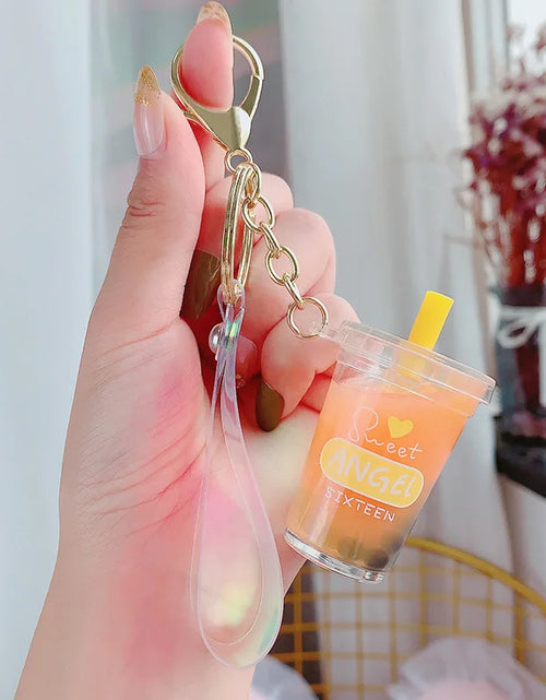 Load image into Gallery viewer, Creative Floating Unicorn Milk Tea Cup Bottle Keychain Cute Fruit Daisy Cat Bubble Tea Quicksand Sequins Liquid Car Keys Chain 2668south
