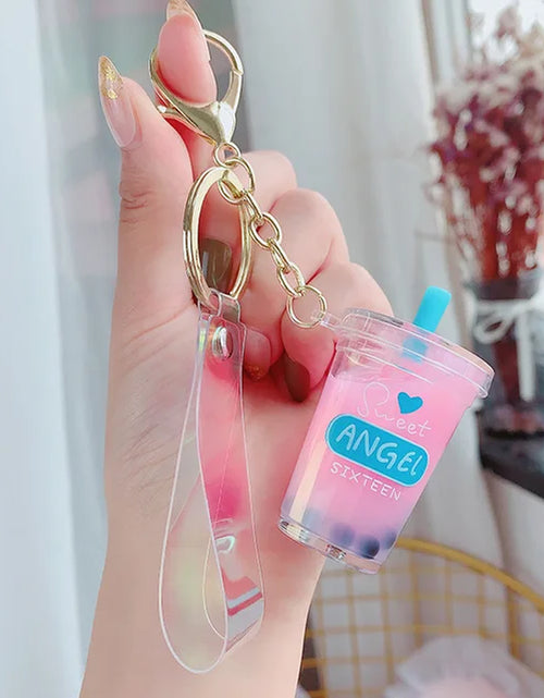 Load image into Gallery viewer, Creative Floating Unicorn Milk Tea Cup Bottle Keychain Cute Fruit Daisy Cat Bubble Tea Quicksand Sequins Liquid Car Keys Chain 2668south
