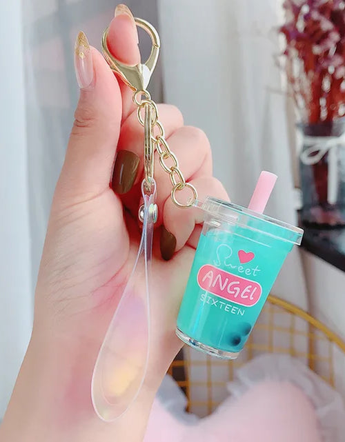 Load image into Gallery viewer, Creative Floating Unicorn Milk Tea Cup Bottle Keychain Cute Fruit Daisy Cat Bubble Tea Quicksand Sequins Liquid Car Keys Chain 2668south
