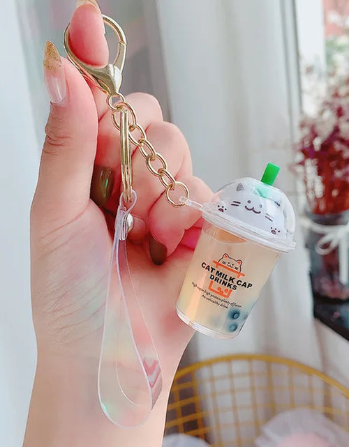 Load image into Gallery viewer, Creative Floating Unicorn Milk Tea Cup Bottle Keychain Cute Fruit Daisy Cat Bubble Tea Quicksand Sequins Liquid Car Keys Chain 2668south
