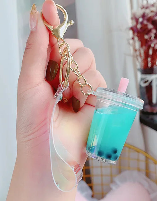 Load image into Gallery viewer, Creative Floating Unicorn Milk Tea Cup Bottle Keychain Cute Fruit Daisy Cat Bubble Tea Quicksand Sequins Liquid Car Keys Chain 2668south
