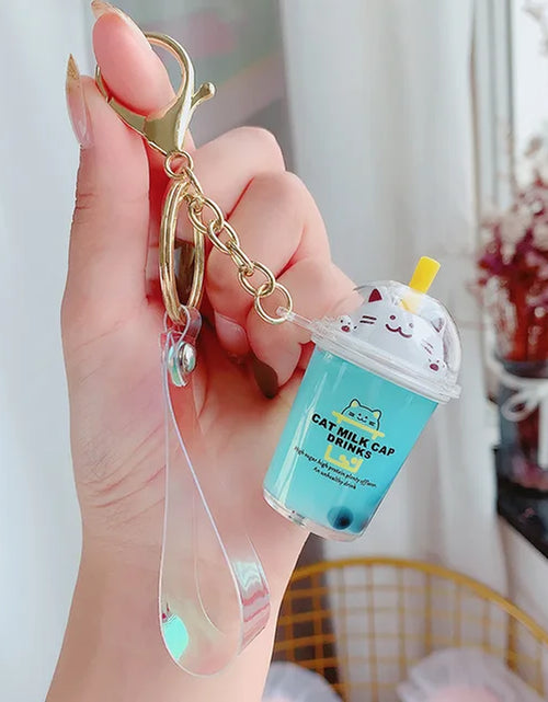 Load image into Gallery viewer, Creative Floating Unicorn Milk Tea Cup Bottle Keychain Cute Fruit Daisy Cat Bubble Tea Quicksand Sequins Liquid Car Keys Chain 2668south
