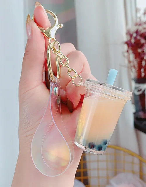 Load image into Gallery viewer, Creative Floating Unicorn Milk Tea Cup Bottle Keychain Cute Fruit Daisy Cat Bubble Tea Quicksand Sequins Liquid Car Keys Chain 2668south
