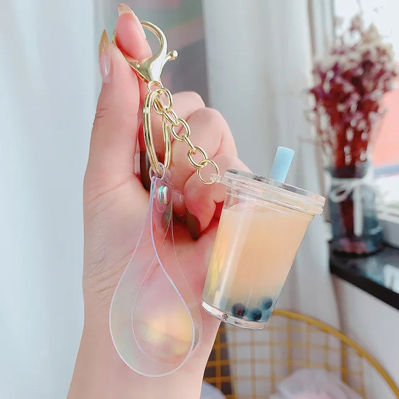 Creative Floating Unicorn Milk Tea Cup Bottle Keychain Cute Fruit Daisy Cat Bubble Tea Quicksand Sequins Liquid Car Keys Chain 2668south