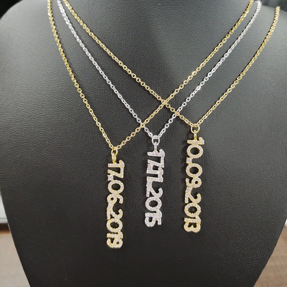 Customized 6mm Zircon Date Necklace Number Birth Year Birthday 2668south